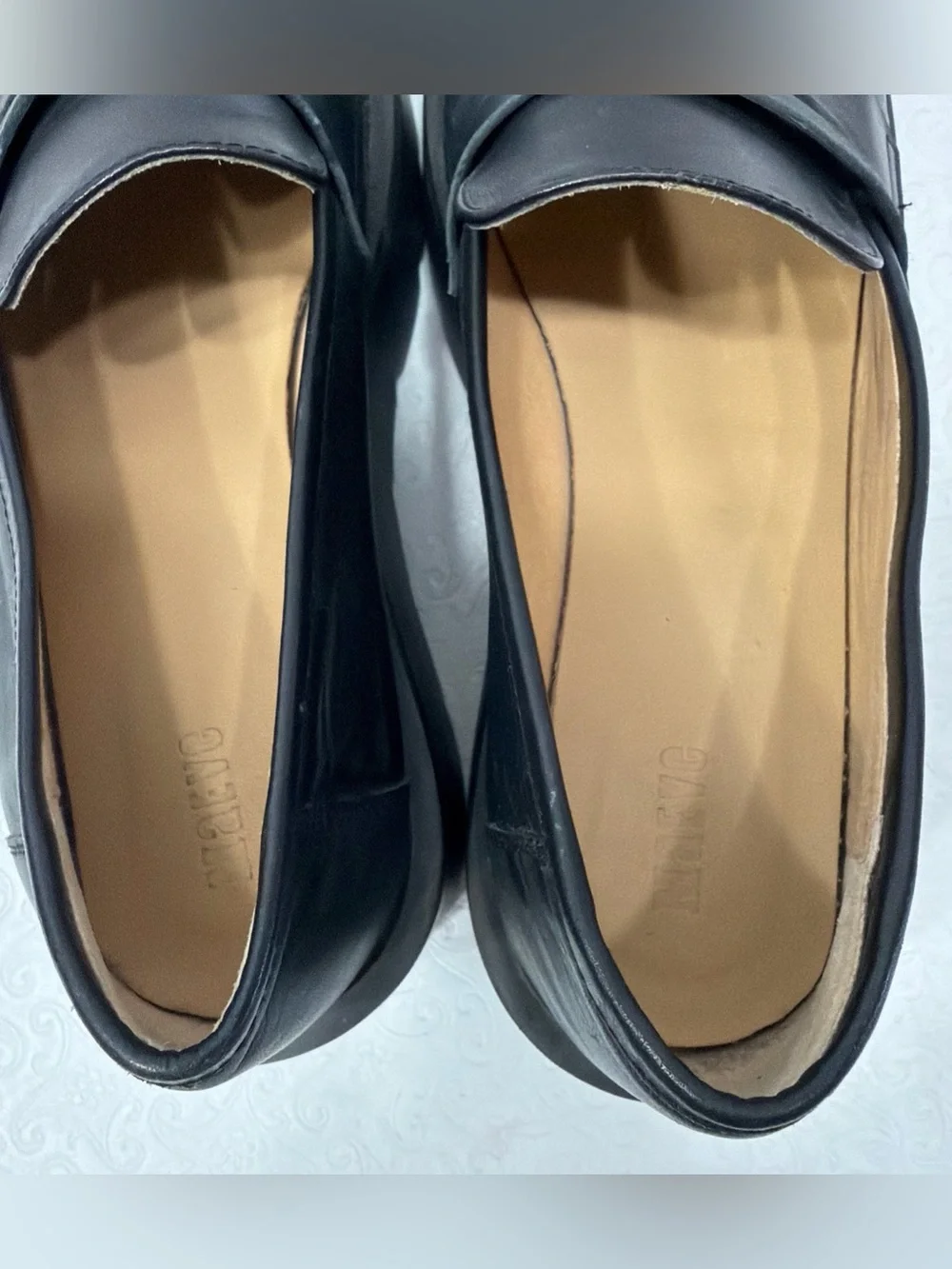Maeve Anthropologie Platform Black Leather Slip On Penny Loafers Size 41 Chunky